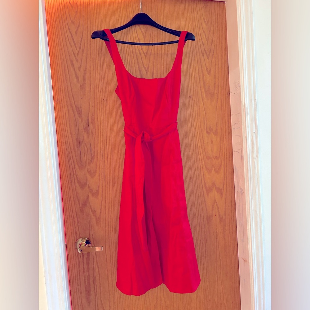 Banana Republic red linen/cotton blend sun dress size 10 Petite